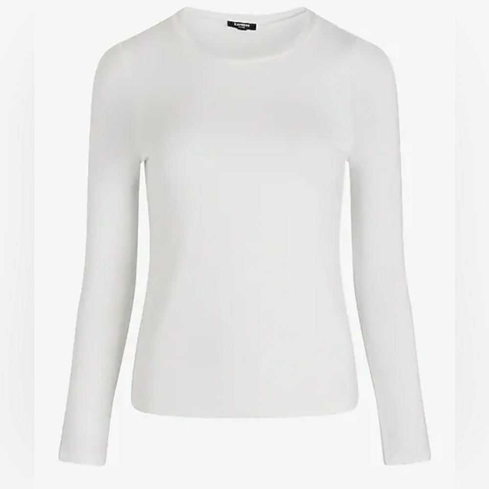 Express - White Long Sleeve Fitted Crew Neck Top